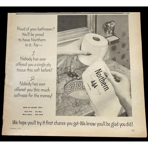 Northern Tissue Toilet Paper Vintage Print Ad 1955 Bathroom Decor - Picture 1 of 6